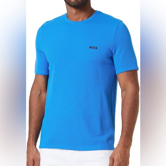 NWT - BOSS Men's Waffle T-shirt with Embroidered Logo, Bright Blue - Size XXL - Picture 3 of 11
